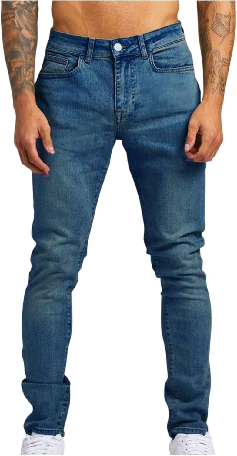 2025 Men's Casual Pants Stretchy Pleated Jeans Slim Fit Denim Pants