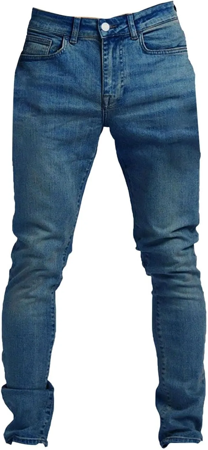 2025 Men's Casual Pants Stretchy Pleated Jeans Slim Fit Denim Pants