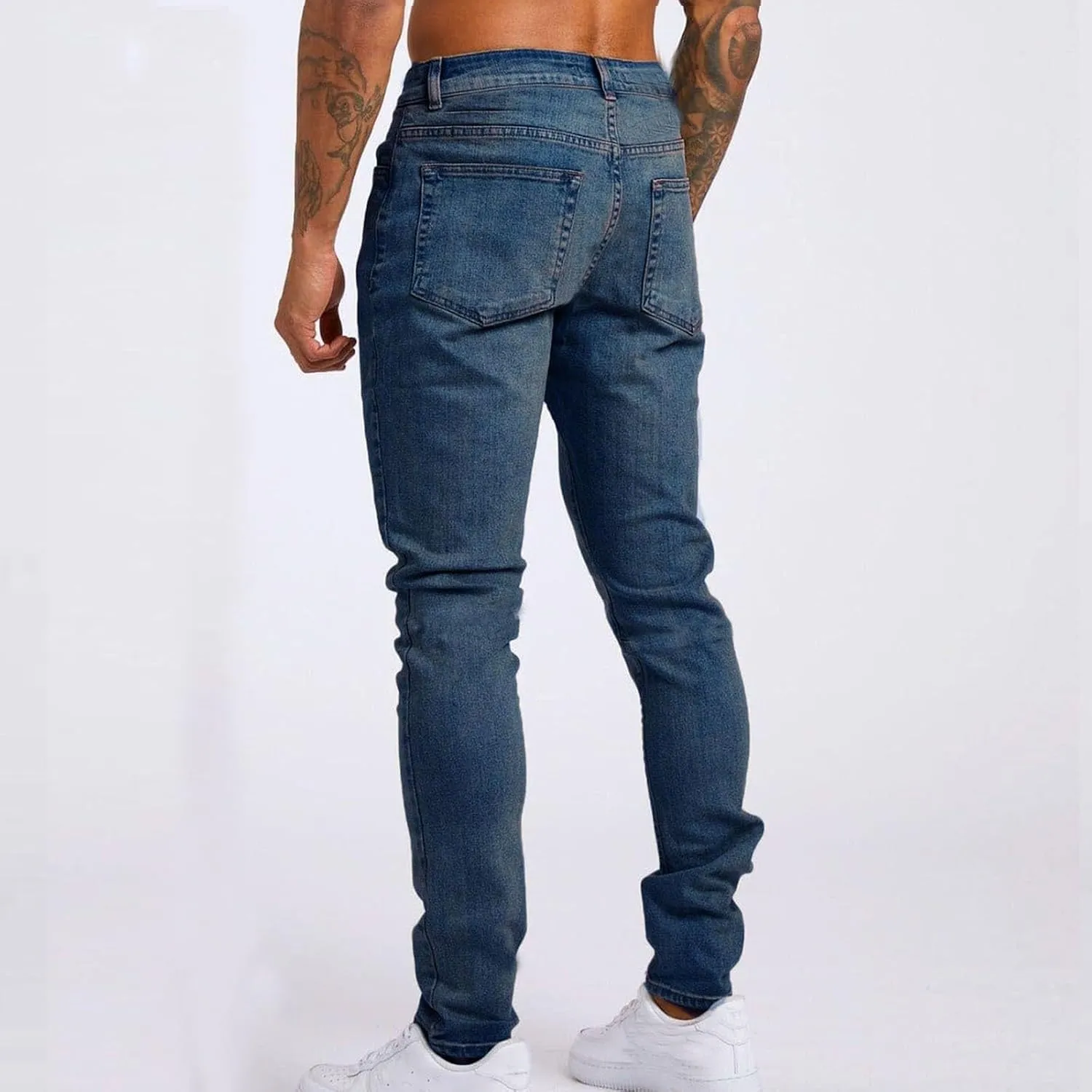 2025 Men's Casual Pants Stretchy Pleated Jeans Slim Fit Denim Pants