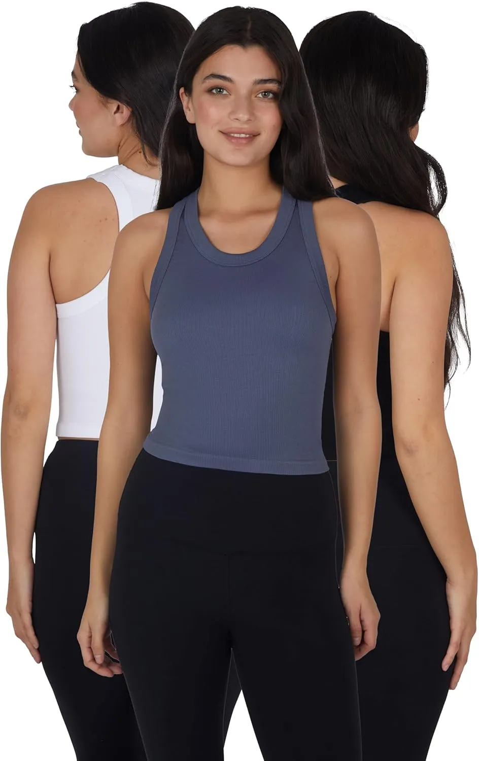 90 Degree By Reflex Womens Seamless Tank Ribbed Fitted Racerback Top 3 Pack