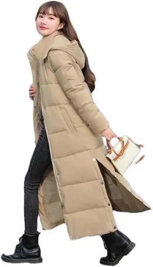 Adhdyuud Women Casual Warm Thick Hooded Snow Parkas Winter Casual Outwear Cotton Padded Long Coat