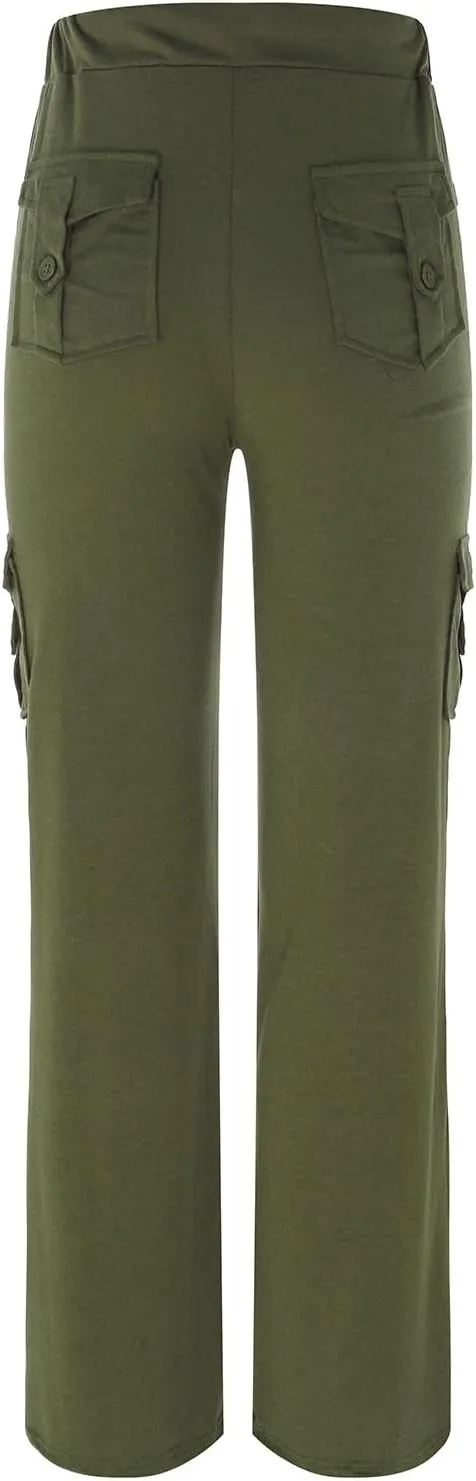 aihihe Cargo Pants for Women Bootcut Yoga Pants Wide Leg Sweatpants Plus Size Gym Workout Fitness Trousers with Button Pocket
