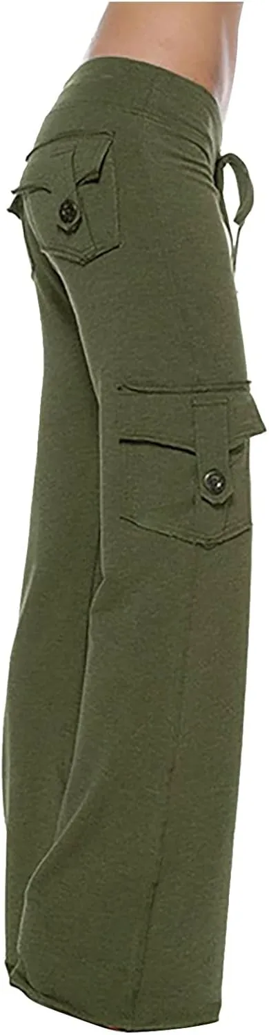 aihihe Cargo Pants for Women Bootcut Yoga Pants Wide Leg Sweatpants Plus Size Gym Workout Fitness Trousers with Button Pocket