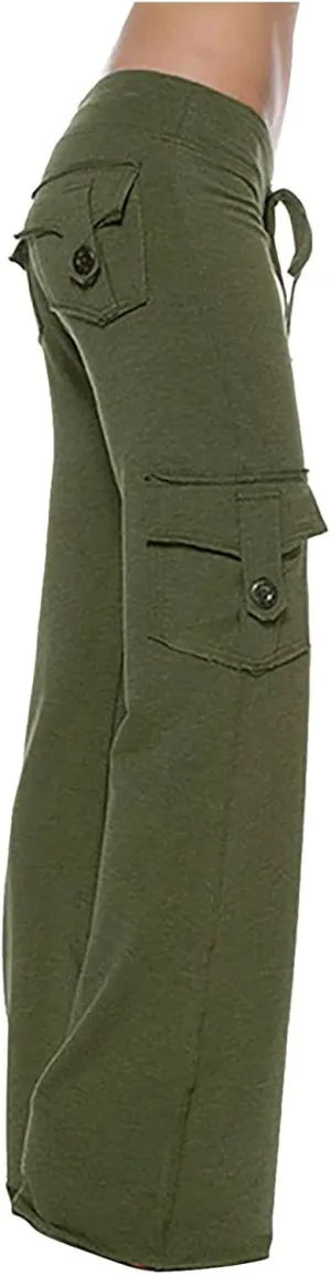 aihihe Cargo Pants for Women Bootcut Yoga Pants Wide Leg Sweatpants Plus Size Gym Workout Fitness Trousers with Button Pocket
