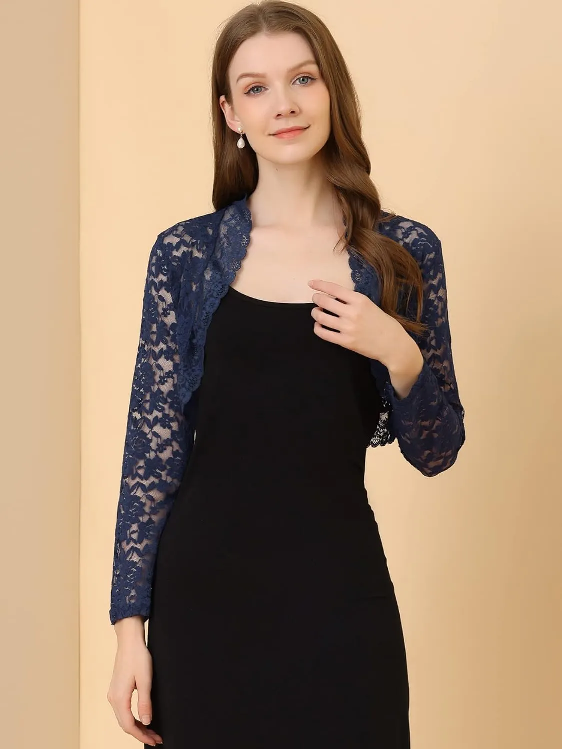 Allegra K Women's Elegant Crop Cardigan Sheer Floral Lace Bolero Shrug Top