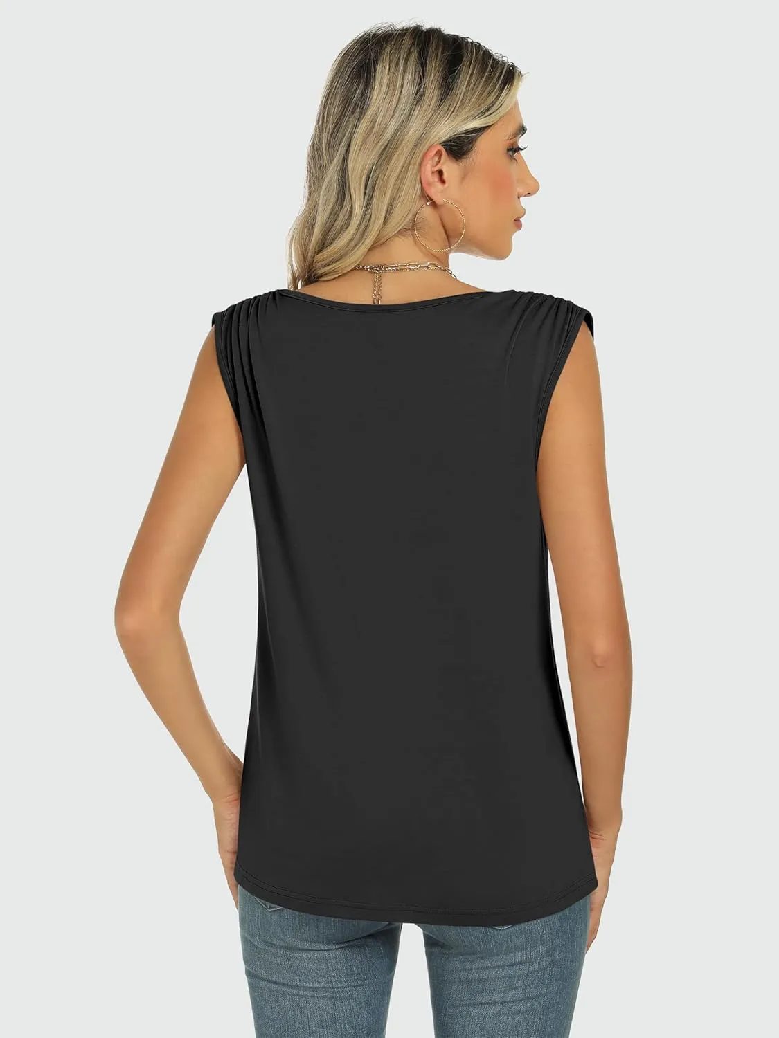 ANRABESS Womens Tank Top Crew Neck Ruched Sleeveless Basic Tanks Casual Summer Tops