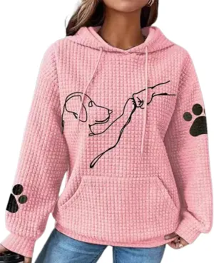 Apvirdy Sweatshirt for Women Cute Dog Printed Waffle Knit Pullover Sweater Oversized Hoodie Casual Plus Size Tops with Pocket