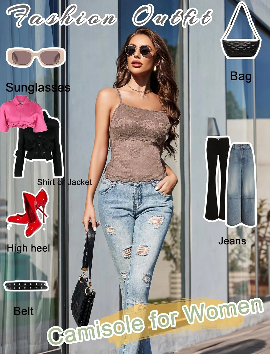 Avidlove Womens Camisole Lace Spaghetti Strap Tank Top Tube Slim Basic Cami Tops