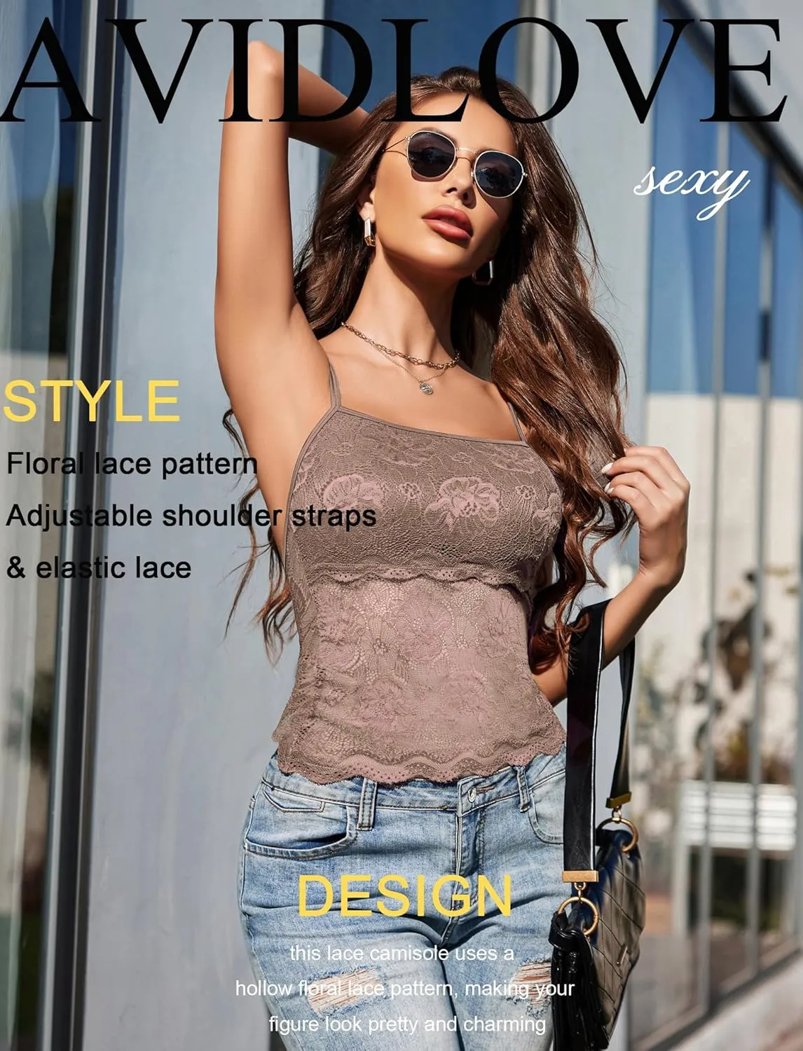 Avidlove Womens Camisole Lace Spaghetti Strap Tank Top Tube Slim Basic Cami Tops