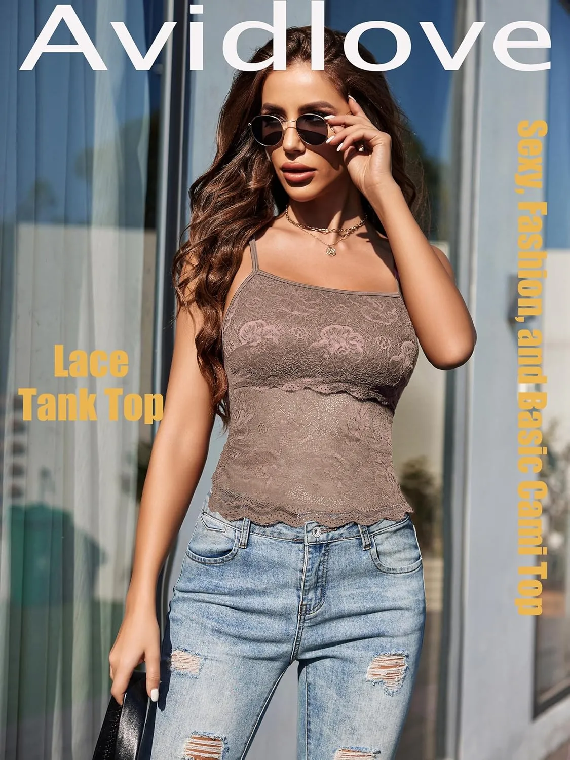 Avidlove Womens Camisole Lace Spaghetti Strap Tank Top Tube Slim Basic Cami Tops