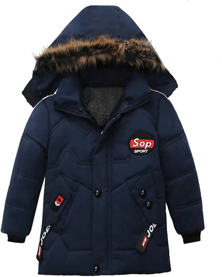 Baby Toddler Boys Winter Clothes Cotton-Padded Jacket Snowsuit Hooded Coat Outerwear for 1-3 Years Old