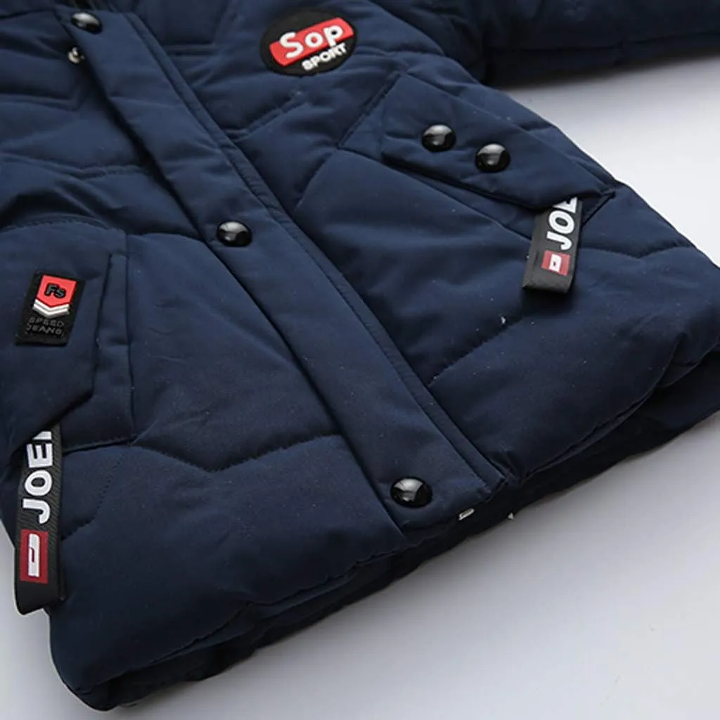 Baby Toddler Boys Winter Clothes Cotton-Padded Jacket Snowsuit Hooded Coat Outerwear for 1-3 Years Old
