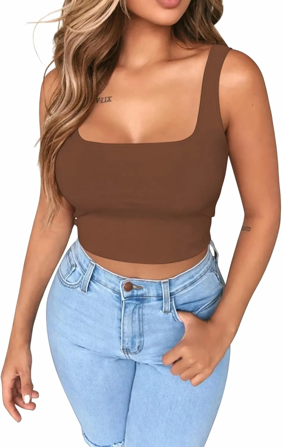 BelleLovin AESLOVIN Women's Ribbed Knit Basic Scoop Neck Sleeveless Crop Tank top