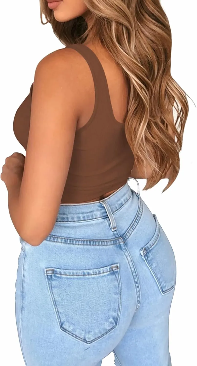 BelleLovin AESLOVIN Women's Ribbed Knit Basic Scoop Neck Sleeveless Crop Tank top