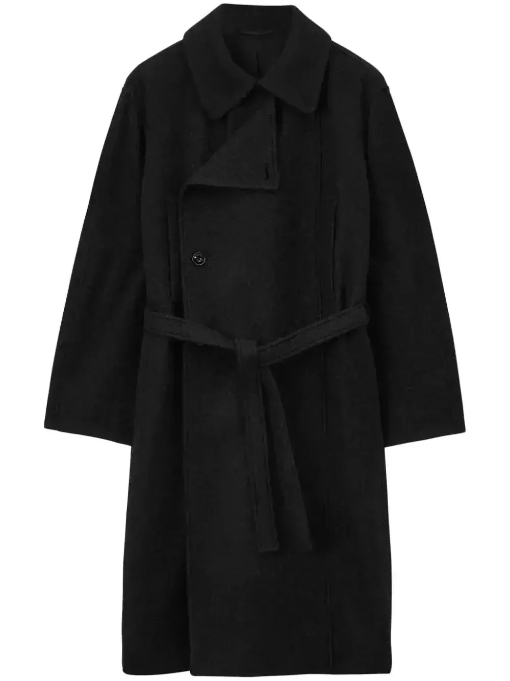Belted Bathrobe Style Wool Coat in Black