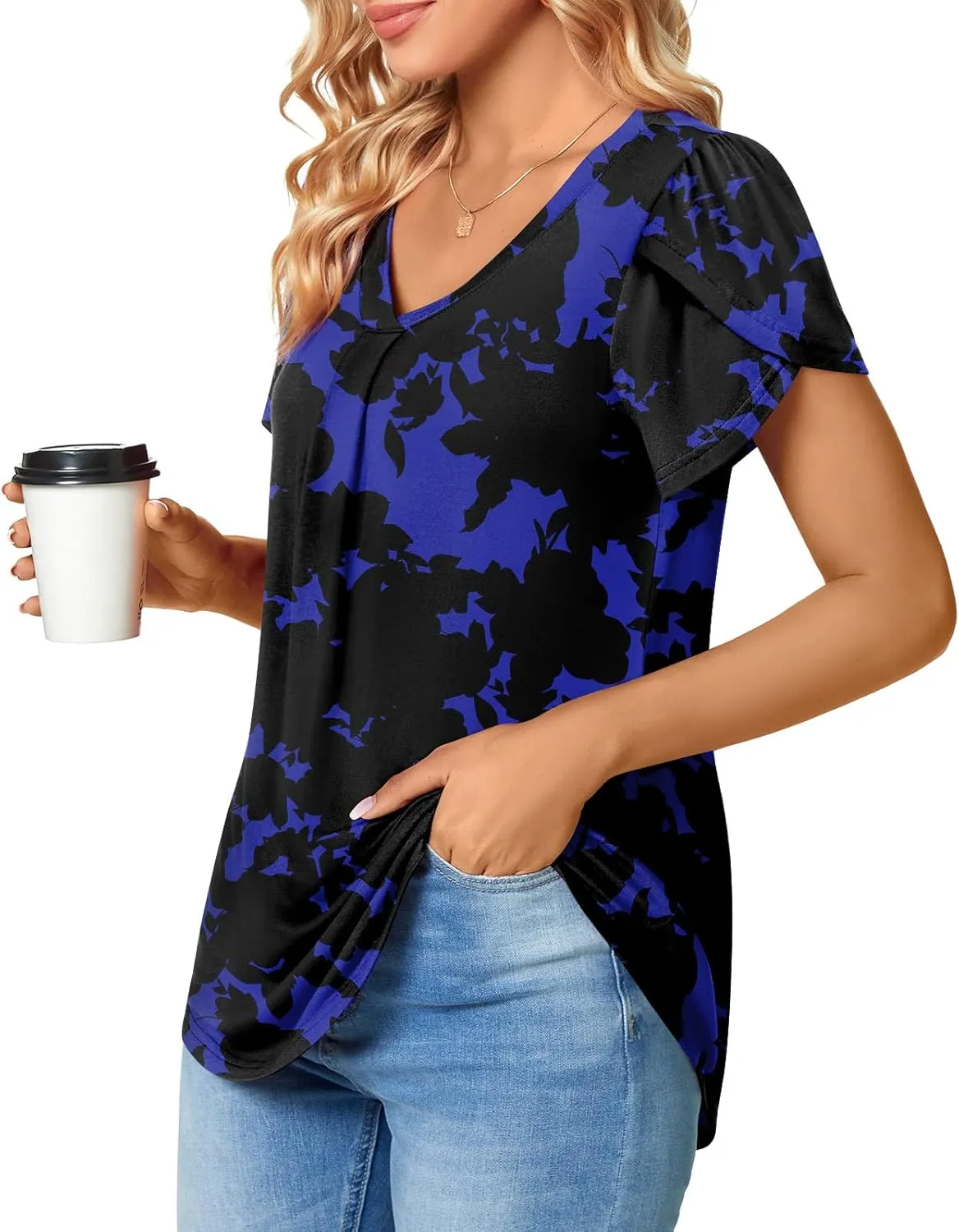 Bestbee Women's Plus Size Short Sleeve Blouses Summer Casual Loose Fit Tops V Neck Tunics