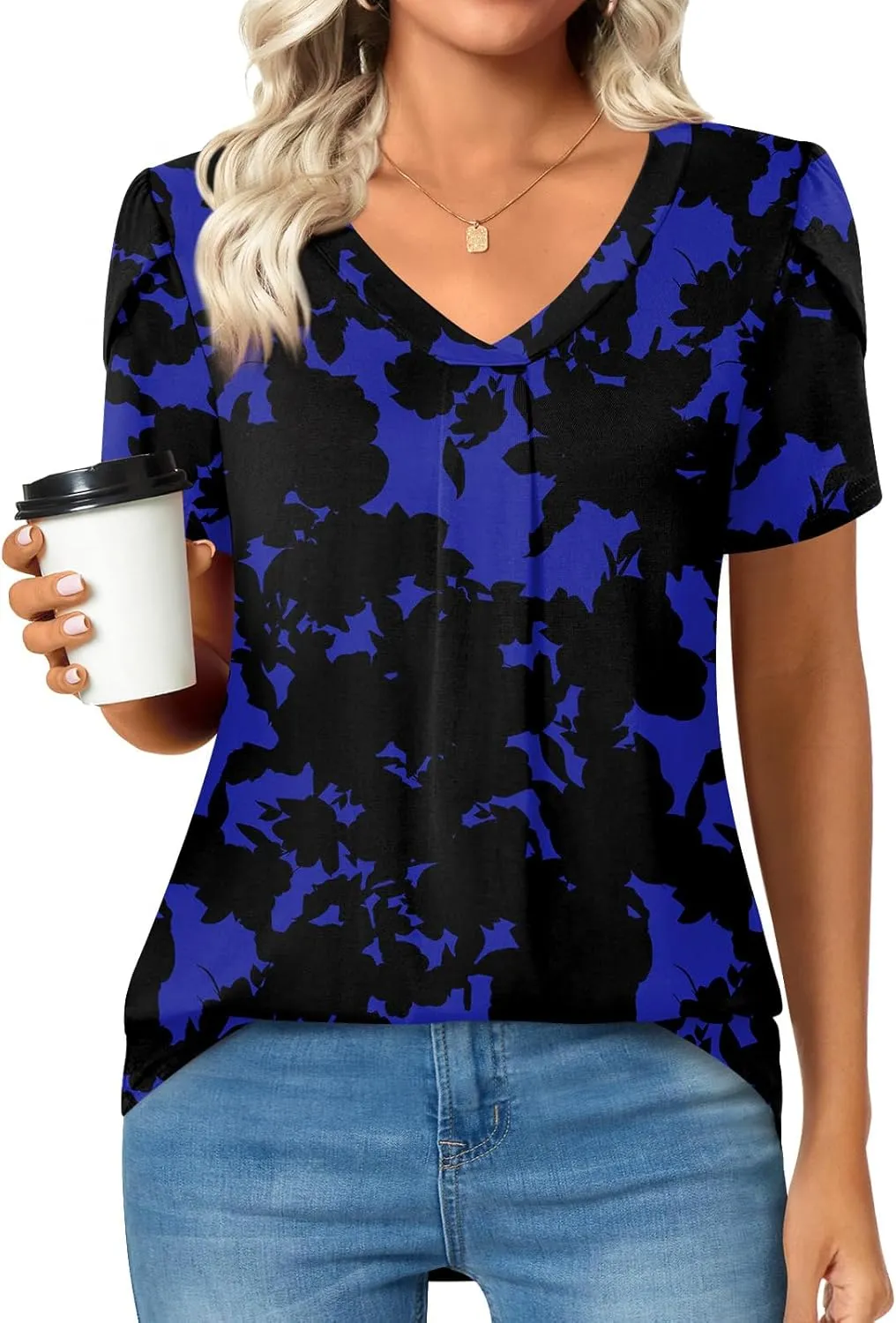 Bestbee Women's Plus Size Short Sleeve Blouses Summer Casual Loose Fit Tops V Neck Tunics