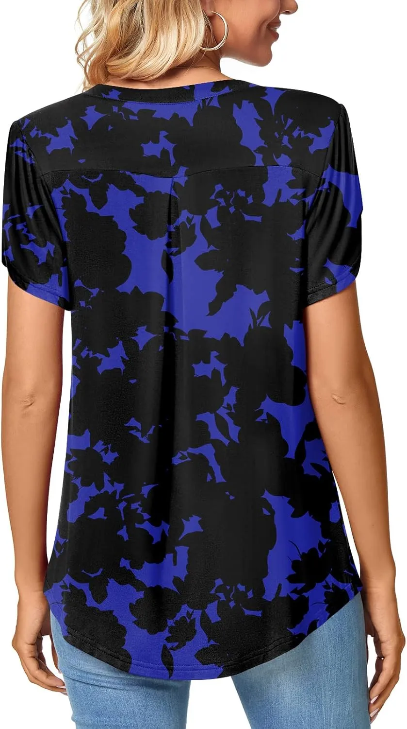 Bestbee Women's Plus Size Short Sleeve Blouses Summer Casual Loose Fit Tops V Neck Tunics