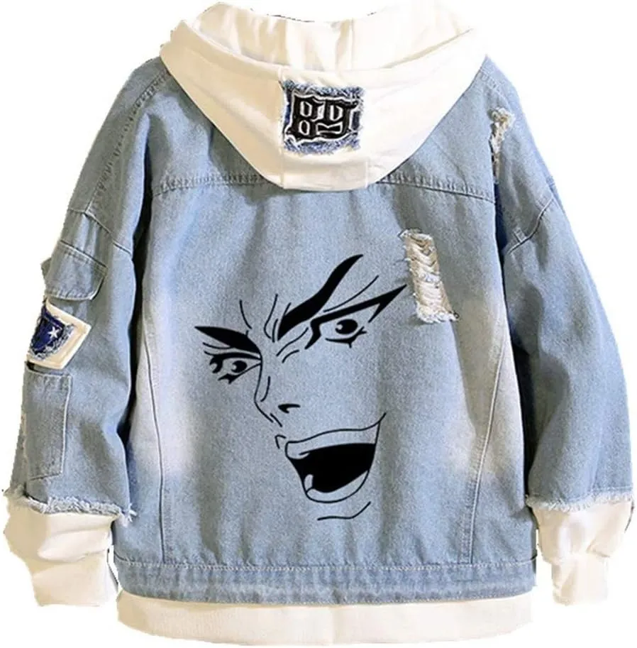 Bizarre Adventure Cosplay Costume Anime Jonathan Joestar Cosplay Jean Jacket Casual Ripped Novelty Coat for Unisex