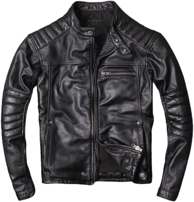 Black Lambskin Leather Jacket - Cafe Racer Distressed Brown Leather Jacket, Casual Motorcycle Leather Jacket