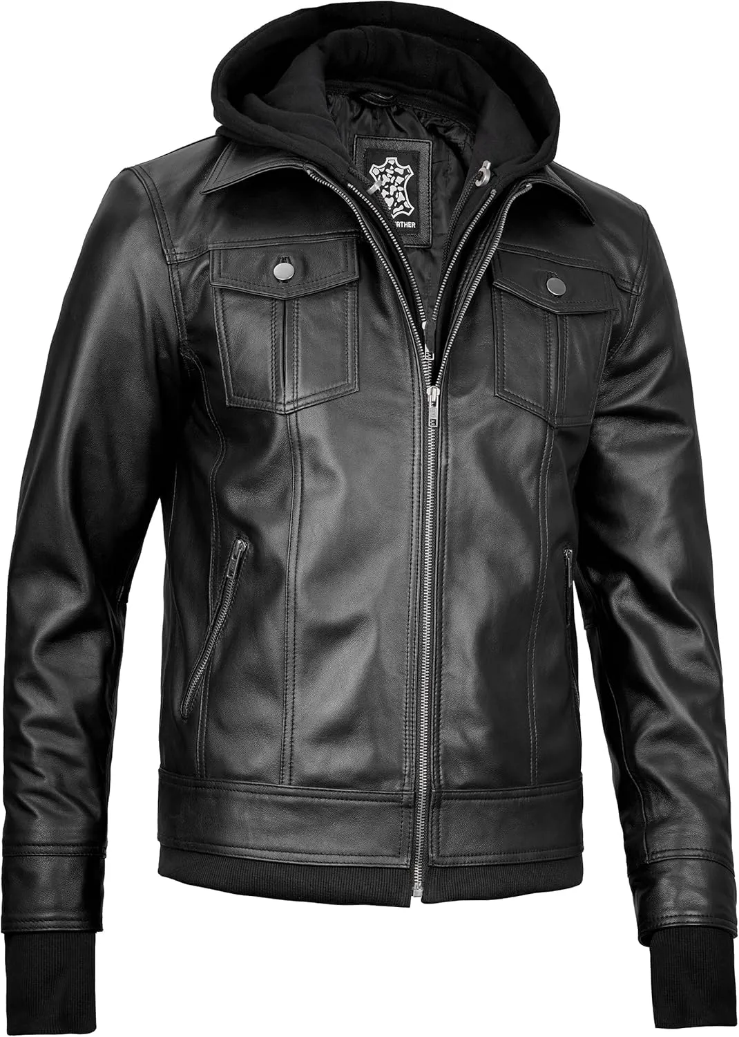 Blingsoul Mens Leather Jacket Removable Hooded Black Leather Jackets For Men
