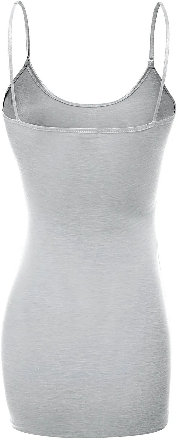 Bozzolo Women's Ladies Adjustable Spaghetti Strap Basic Long Cami Tunic Tank Top