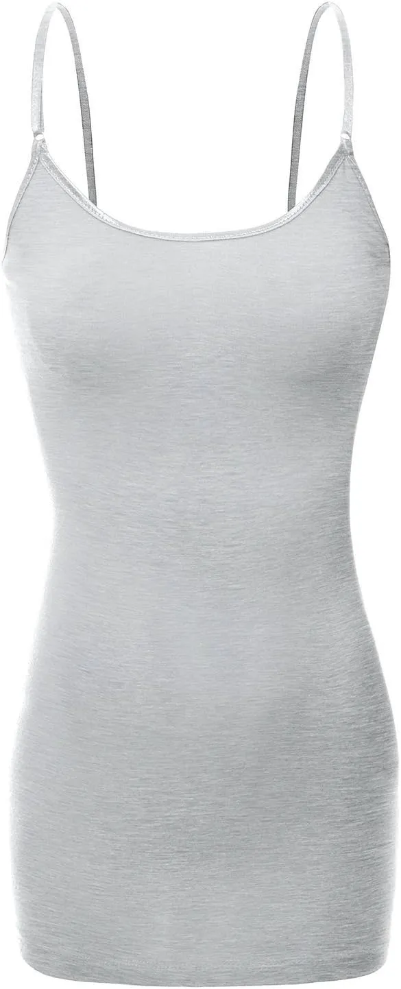 Bozzolo Women's Ladies Adjustable Spaghetti Strap Basic Long Cami Tunic Tank Top