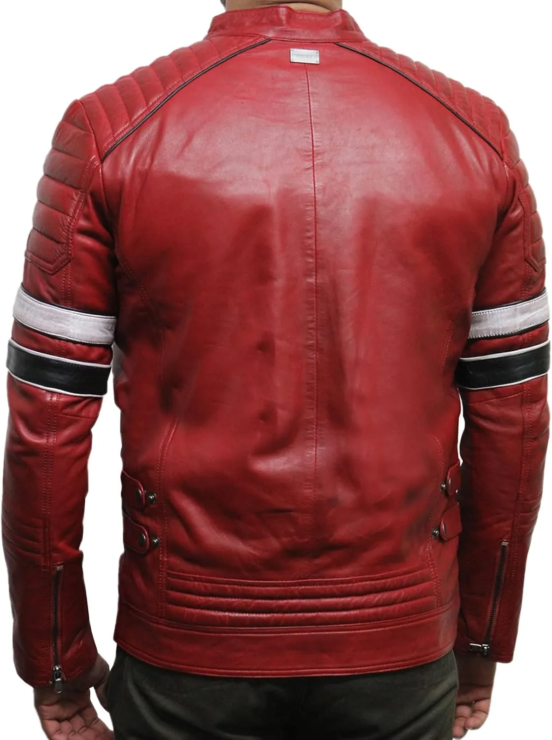 BRANDSLOCK Leather Jacket Mens - Cafe Racer Real sheepskin Leather Distressed Motorcycle Jacket