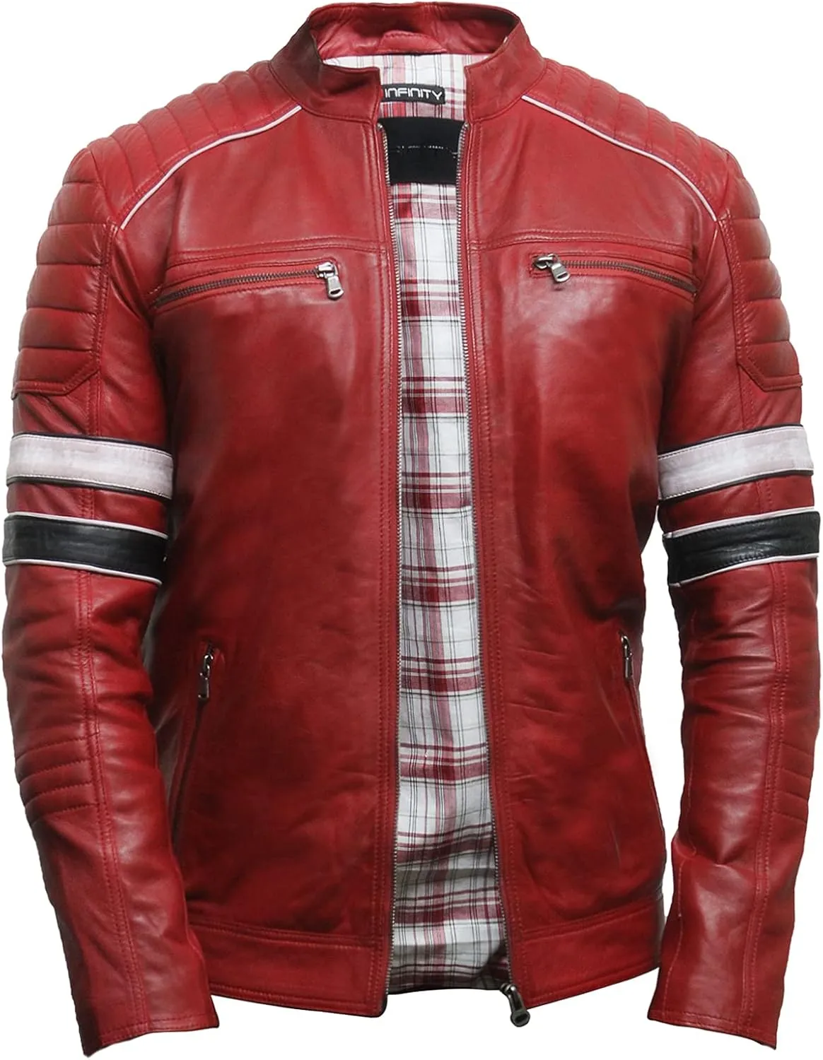 BRANDSLOCK Leather Jacket Mens - Cafe Racer Real sheepskin Leather Distressed Motorcycle Jacket