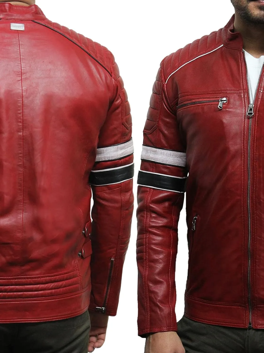 BRANDSLOCK Leather Jacket Mens - Cafe Racer Real sheepskin Leather Distressed Motorcycle Jacket