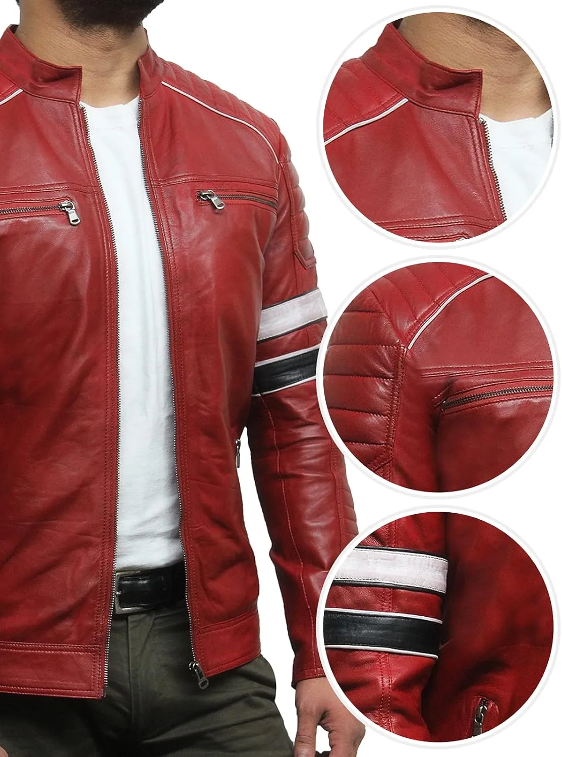 BRANDSLOCK Leather Jacket Mens - Cafe Racer Real sheepskin Leather Distressed Motorcycle Jacket