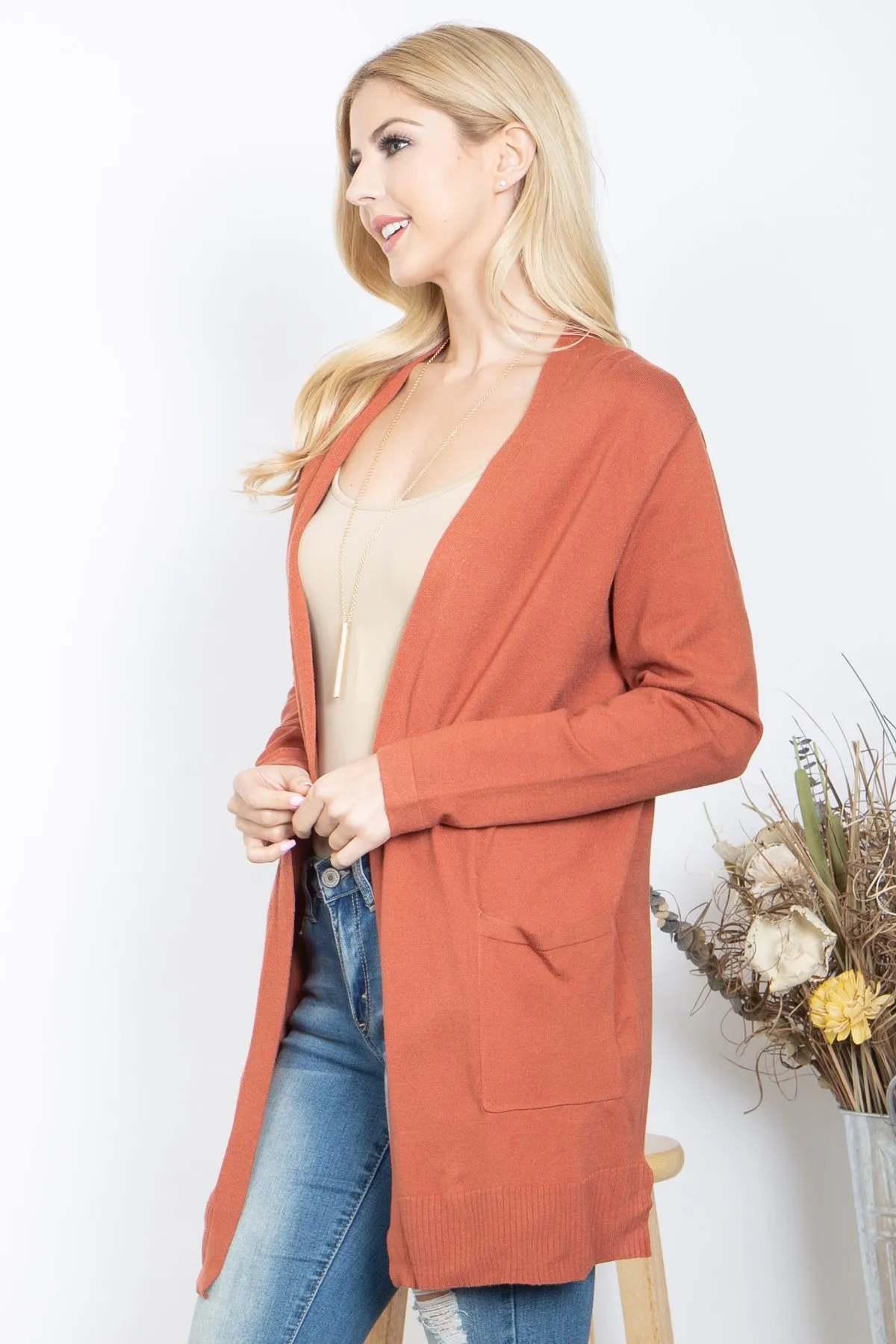 BRICK FRONT POCKET OPEN CARDIGAN