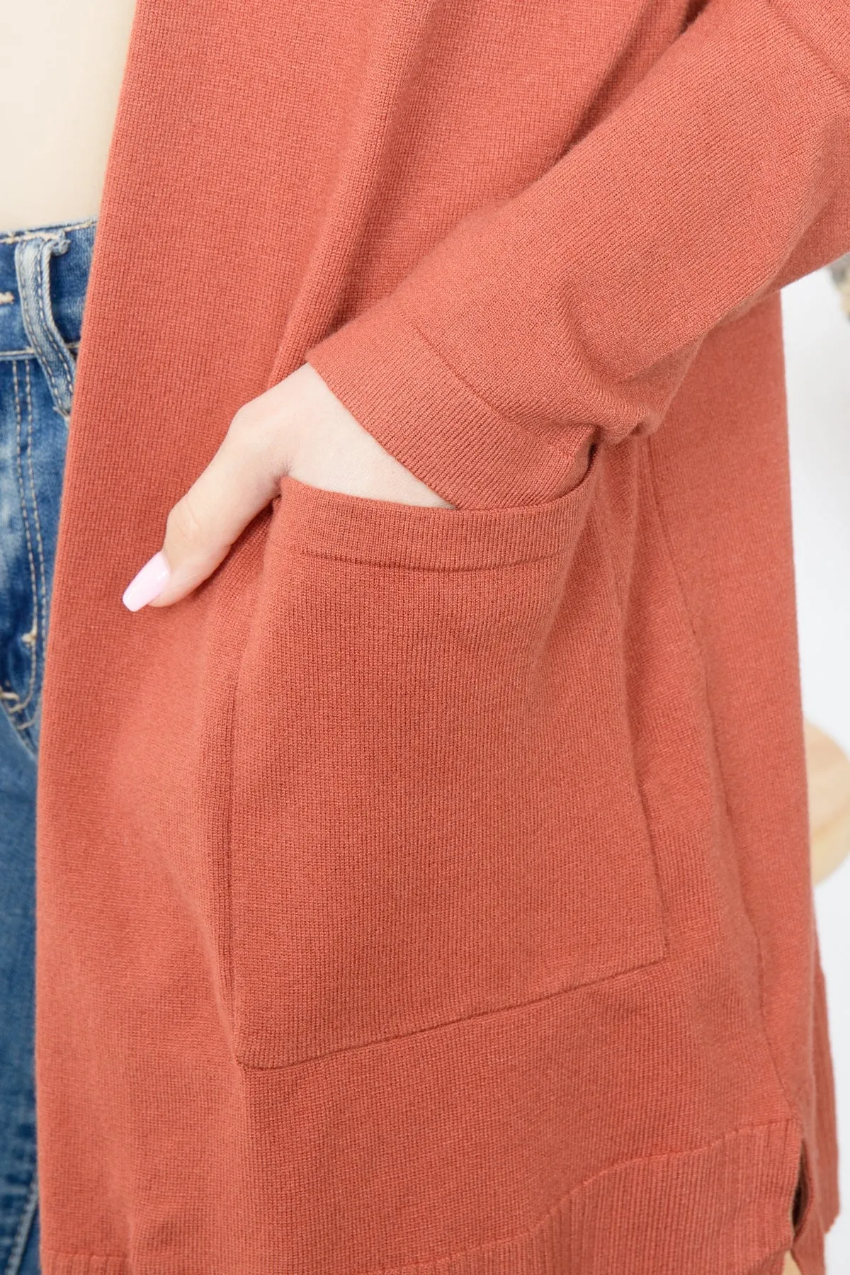 BRICK FRONT POCKET OPEN CARDIGAN