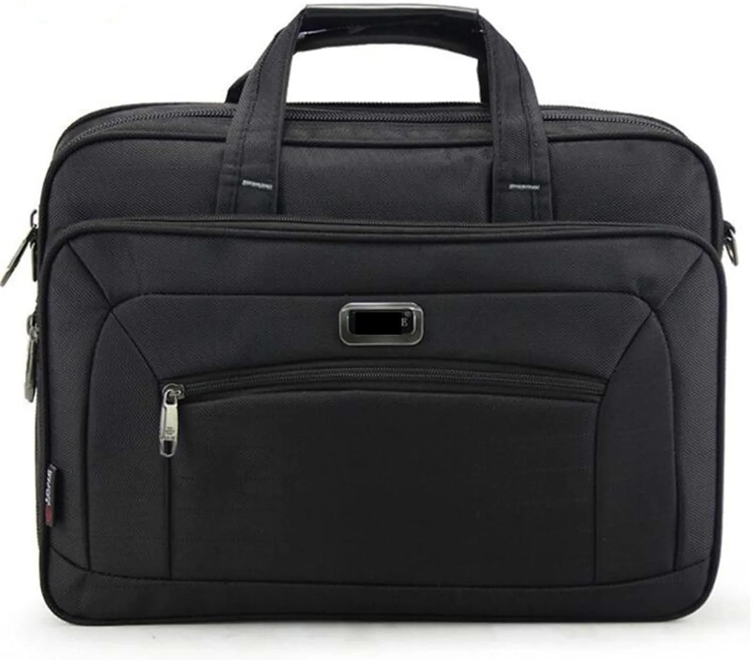 Business Mens Laptop Briefcase, Classic Leather Top Handle & Shoulder Crossbody Bag (Black)