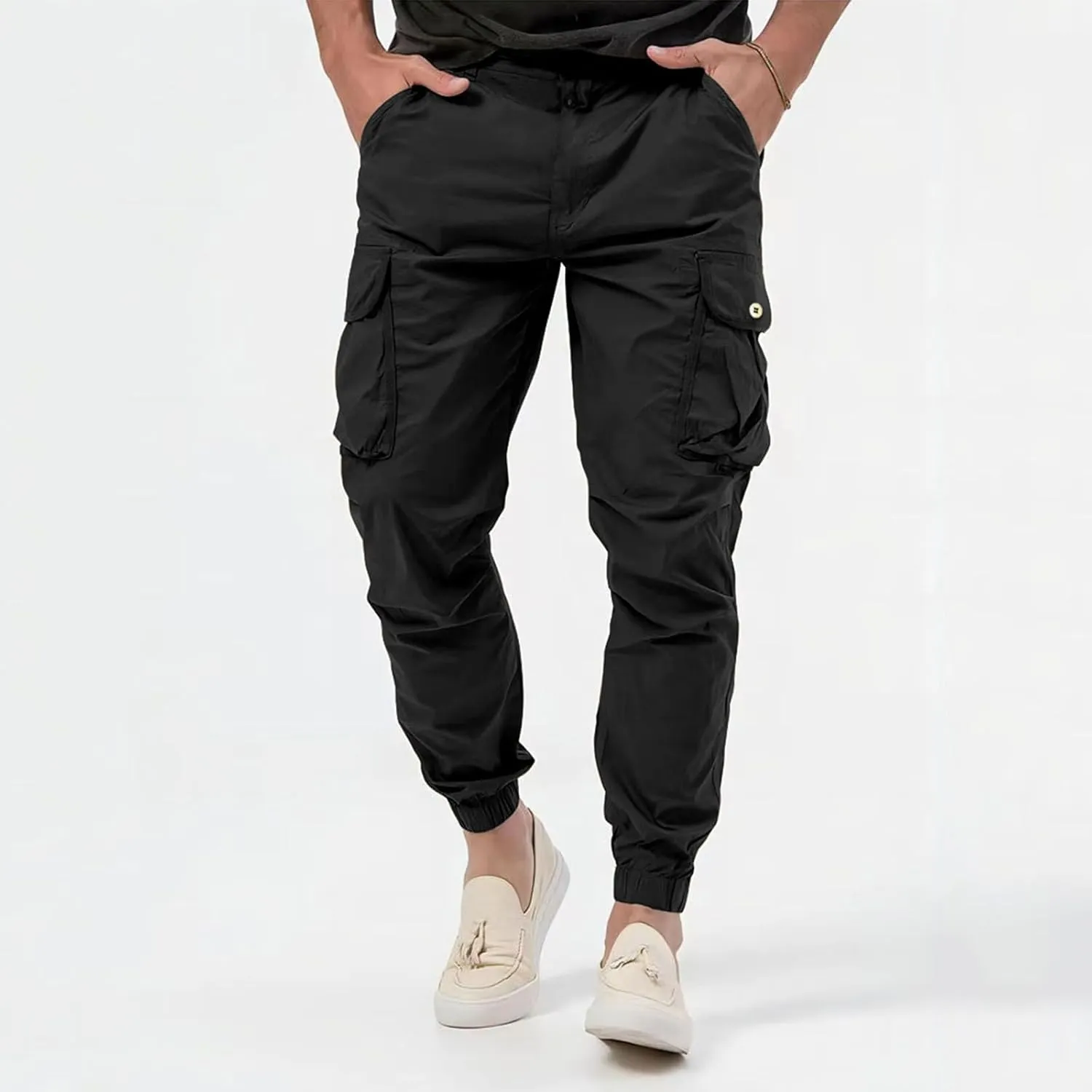 Cargo Pants for Men High Street Leisure Loose Sports Running Solid Color Lace Up Cargo Pants Sweater Men's Jogger