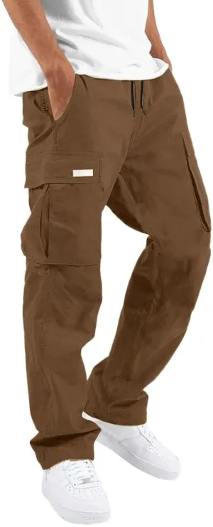 Cargo Pants for Men, Multiple Pockets Solid Pants Outdoor Straight Leg Fitness Long Pant Athletic Tactical Pants