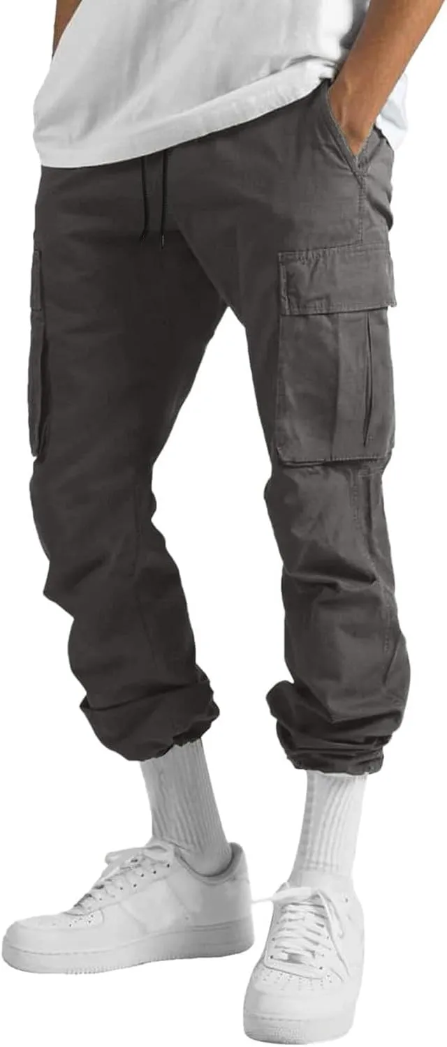 Cargo Pants for Men, Multiple Pockets Solid Pants Outdoor Straight Leg Fitness Long Pant Athletic Tactical Pants
