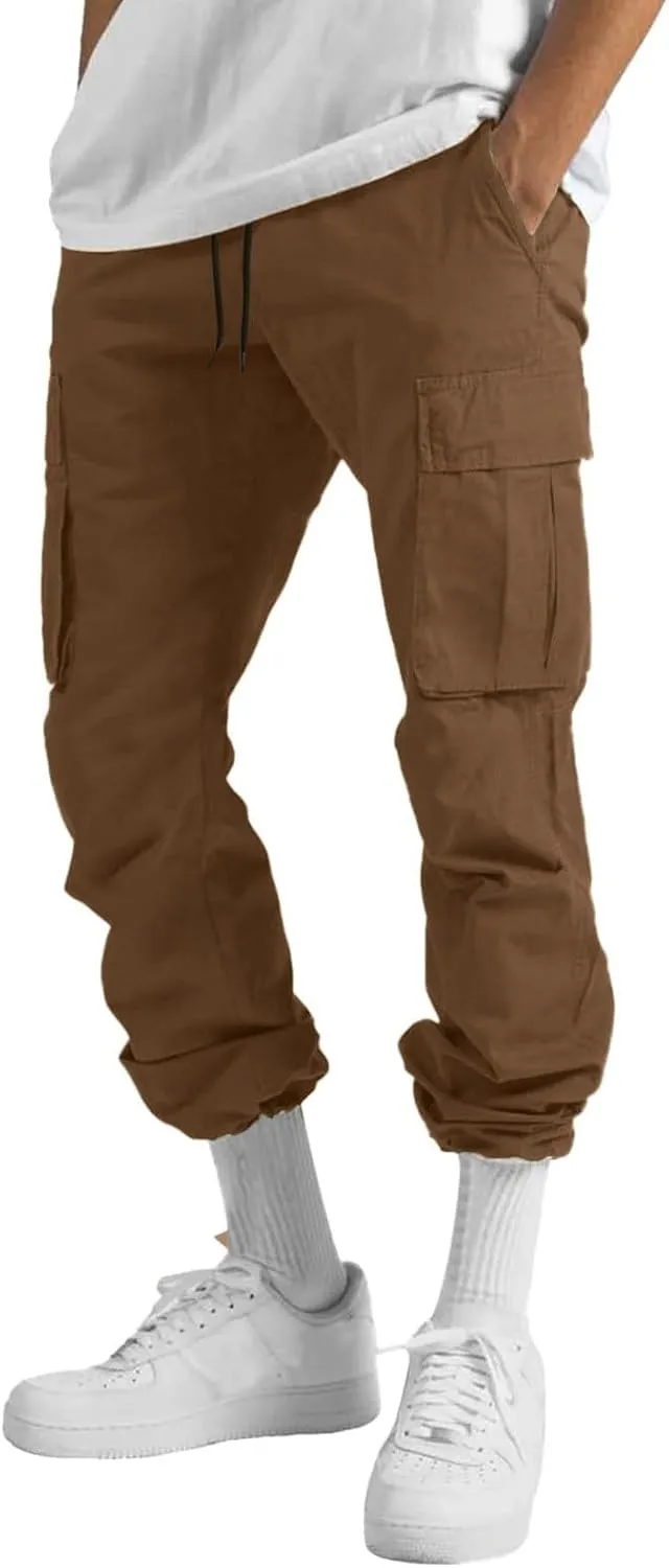 Cargo Pants for Men, Multiple Pockets Solid Pants Outdoor Straight Leg Fitness Long Pant Athletic Tactical Pants