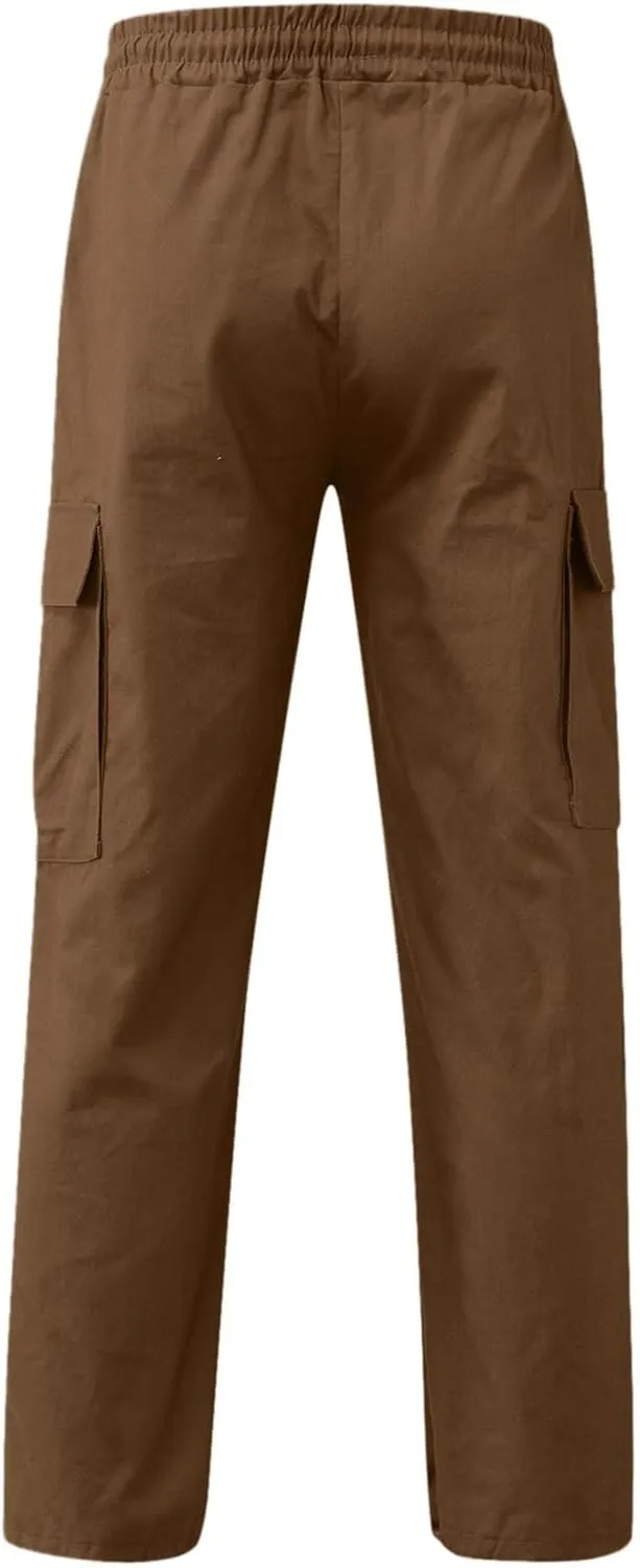 Cargo Pants for Men, Multiple Pockets Solid Pants Outdoor Straight Leg Fitness Long Pant Athletic Tactical Pants
