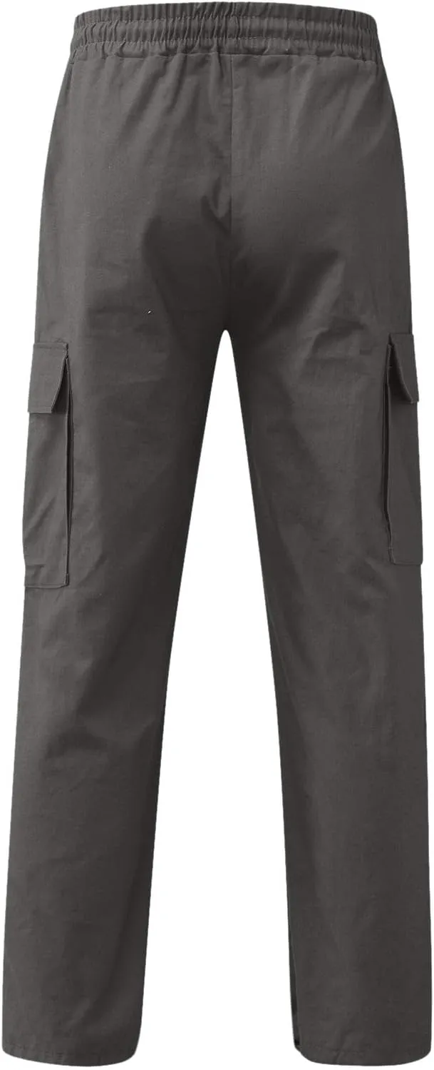 Cargo Pants for Men, Multiple Pockets Solid Pants Outdoor Straight Leg Fitness Long Pant Athletic Tactical Pants