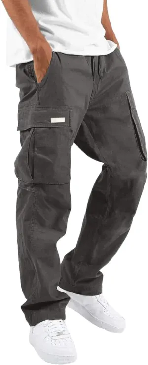Cargo Pants for Men, Multiple Pockets Solid Pants Outdoor Straight Leg Fitness Long Pant Athletic Tactical Pants