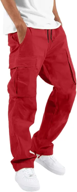 Cargo Pants for Men,Men's Fleece Lined Sweatpants Open Bottom Straight Leg Loose Fit Baggy Athletic Jogger Pant