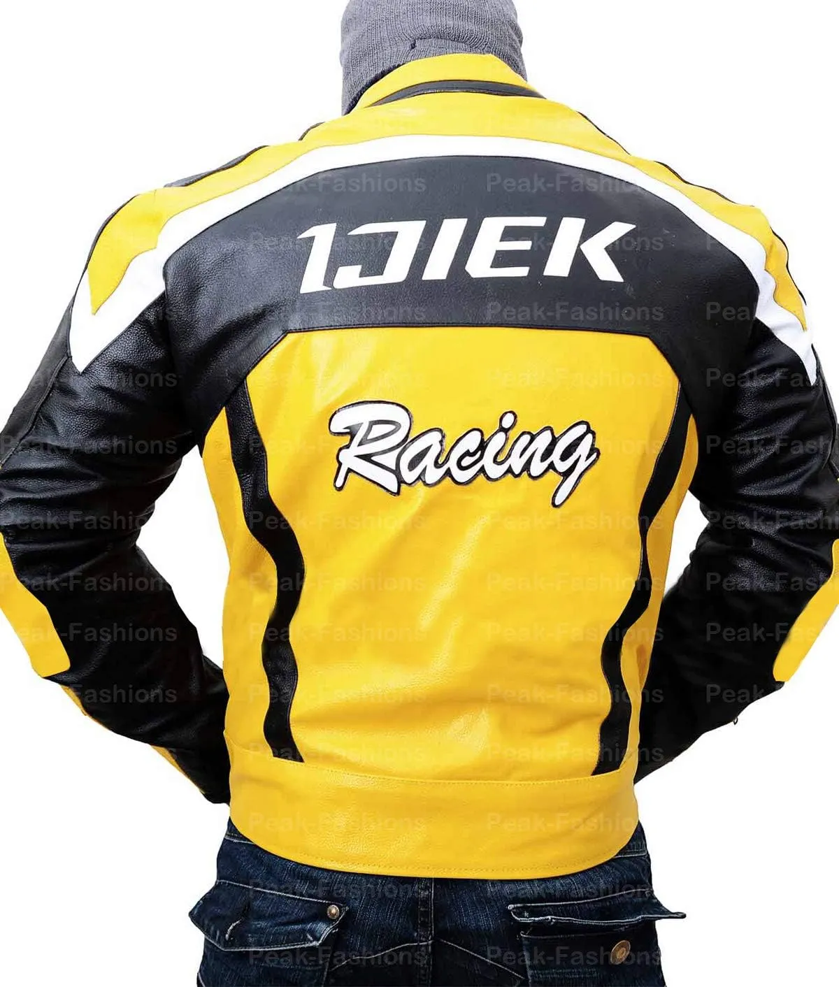 Chuck Greene Mens Biker Racer Yellow & Black Motorcycle Leather Jacket