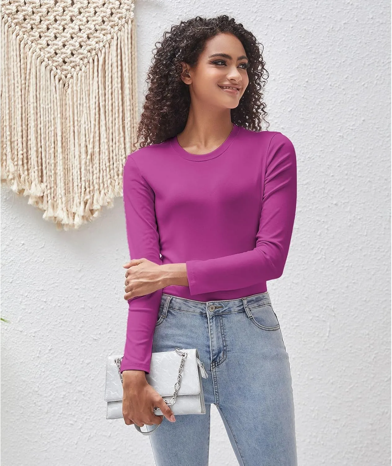Cotton Long Sleeve Tee Shirts for Women Slim Fit Tshirts Basic Tops Tight Crewneck Layering Undershirts