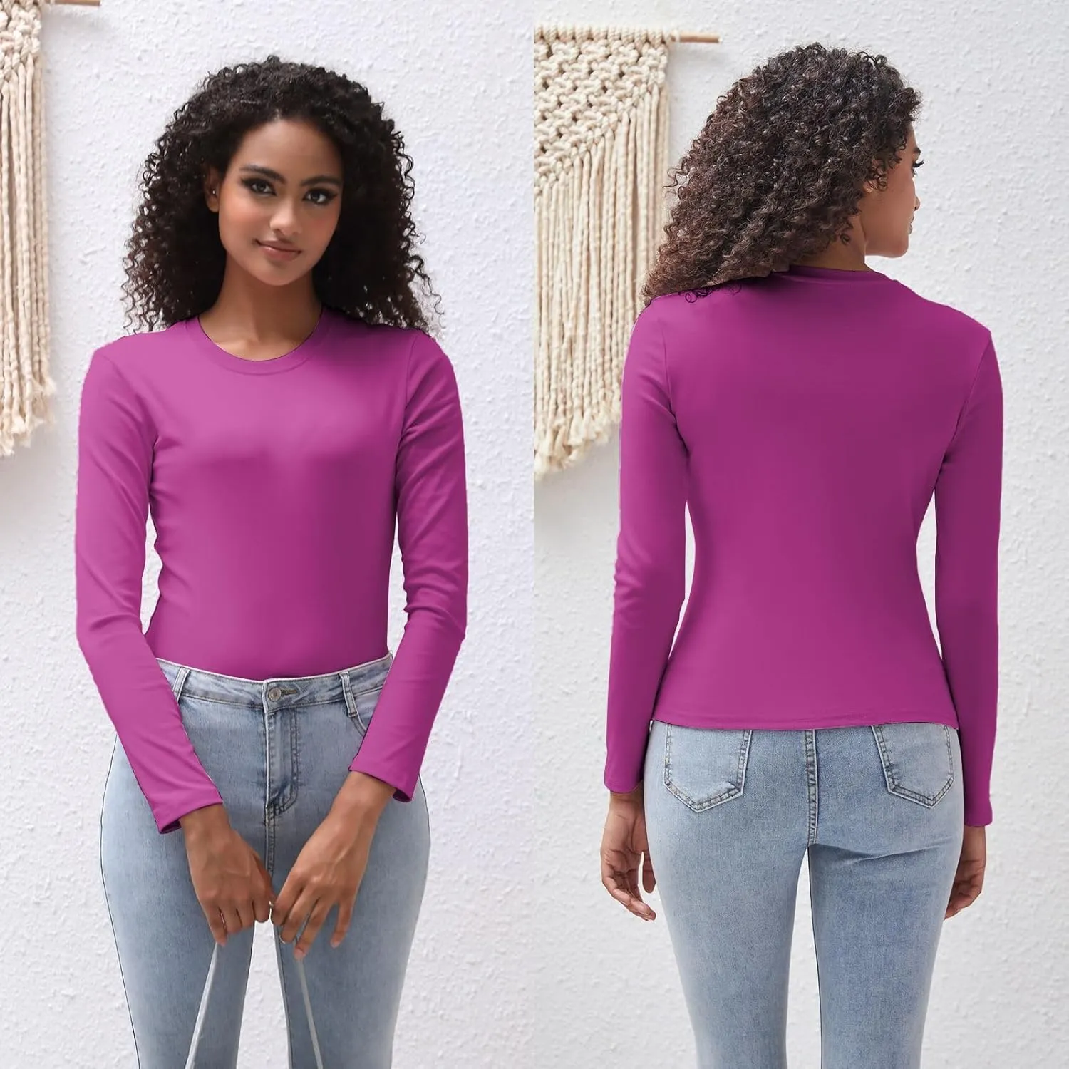 Cotton Long Sleeve Tee Shirts for Women Slim Fit Tshirts Basic Tops Tight Crewneck Layering Undershirts
