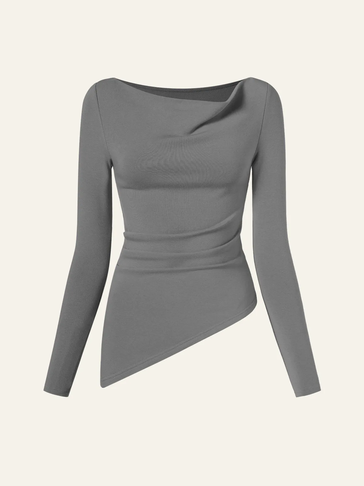 Cowl Neck Side Ruched Asymmetrical Top
