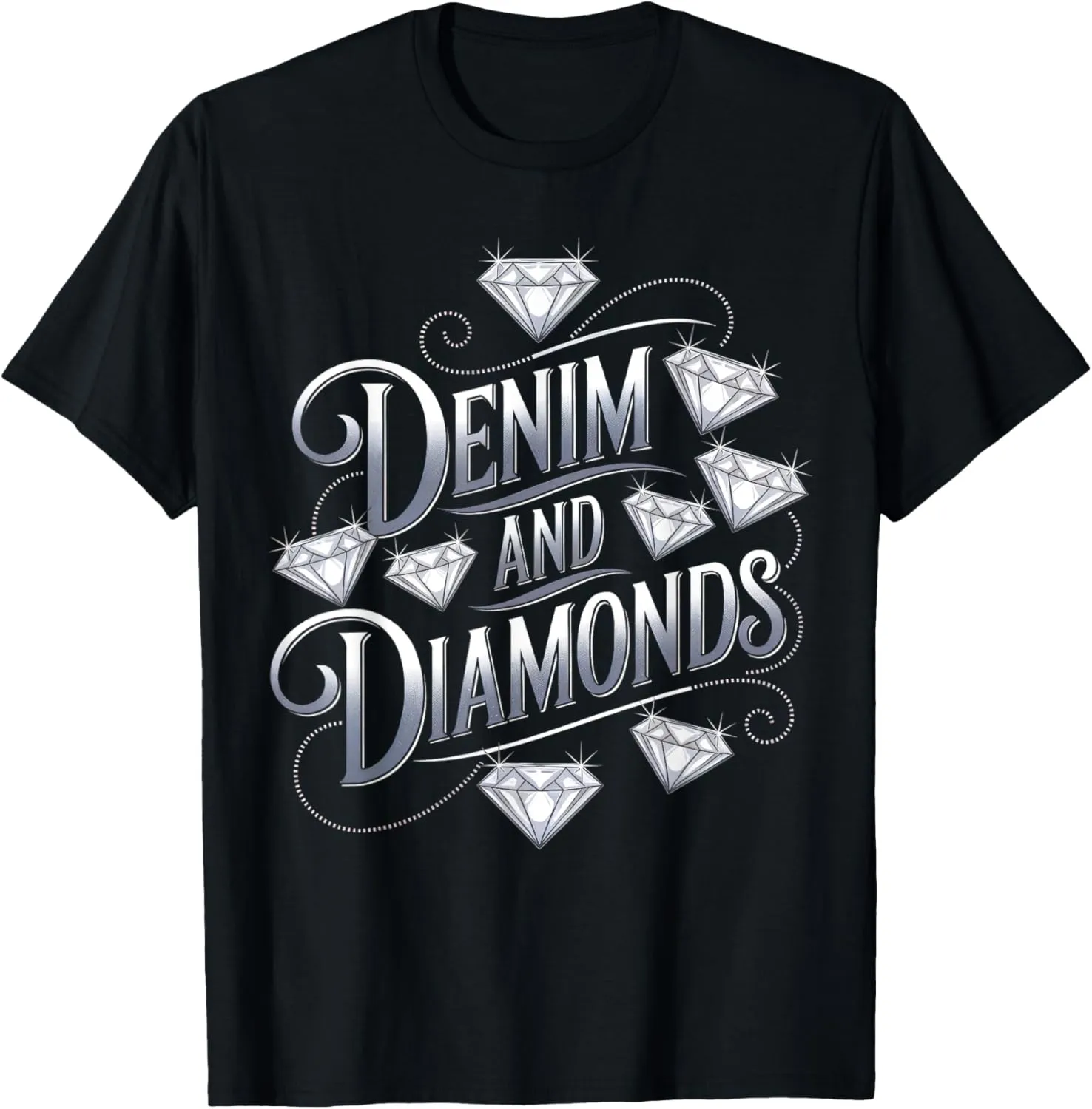 Denim and Diamonds Glam Cowgirl Party Design T-Shirt
