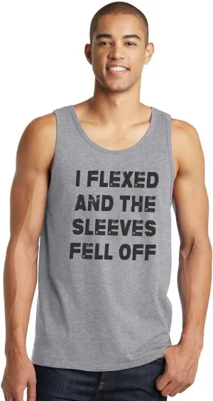 DIRTYRAGZ I Flexed and The Sleeves Fell Off - Mens Tank Top Beach Gifts for Guys Birthday, Funny Workout T Shirt Graphic Tee