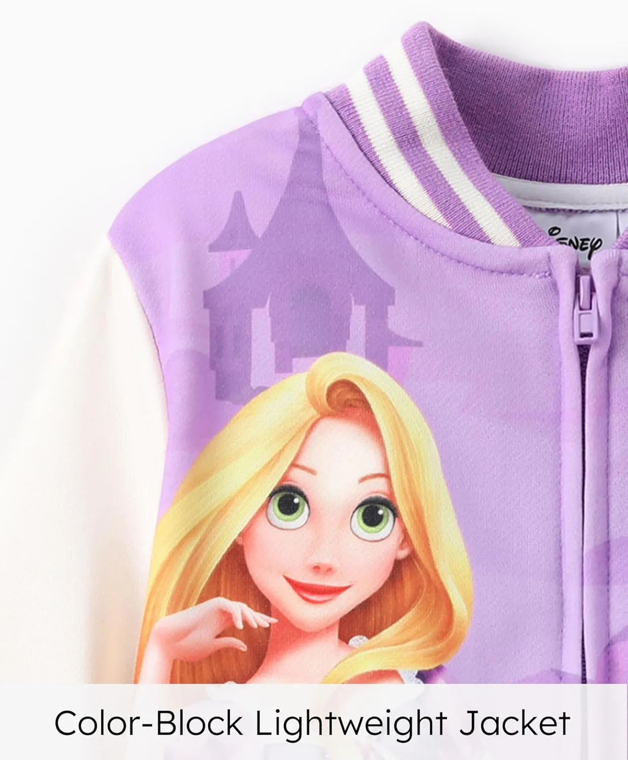Disney Frozen Elsa Princess Moana Ariel Rapunzel Toddler Girl Varsity Bomber Jacket Lightweight Zip-up Sweatshirt 2-6T