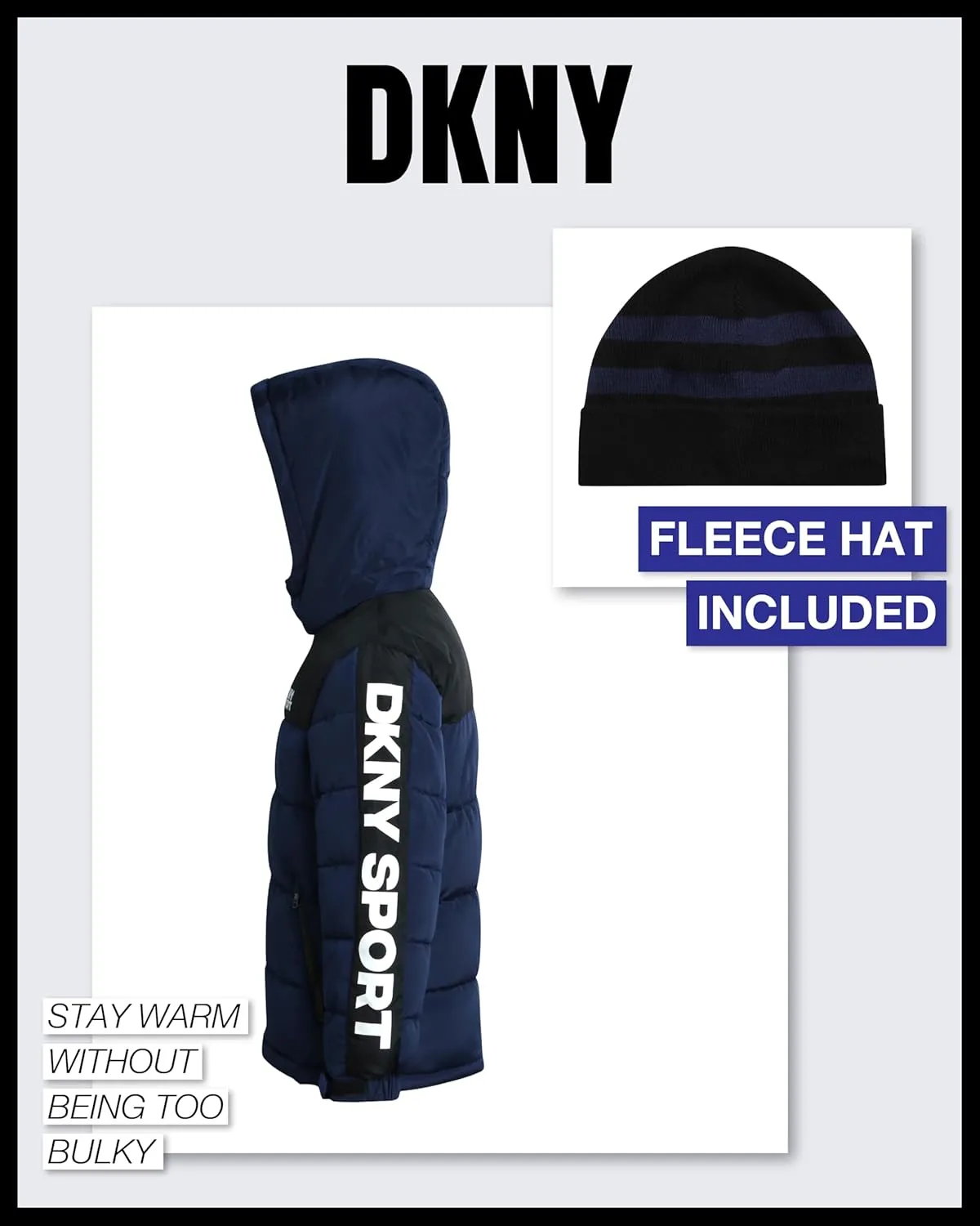 DKNY Boys Heavyweight Winter Coat - Water Resistant Insulated Fleece Lined Quilted Puffer Ski Jacket with Hat (8-20)